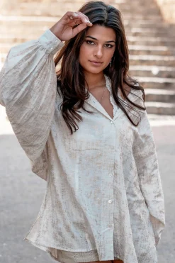 Lange Bluse Sparkle Ecru Gold